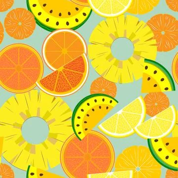A pattern with no background depicting ripe, tropical fruits Illustration