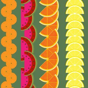 A pattern with no background depicting ripe, tropical fruits Illustration