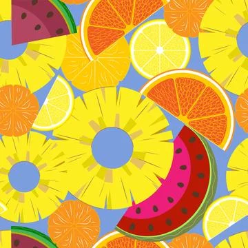 A pattern with no background depicting ripe, tropical fruits Stock Illustration