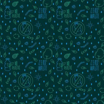 The pattern is no plastic. Zero waste in a circle of doodles for textile Stock Illustration