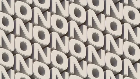 Pattern with NO words from white 3d letters loop animation. 3d rendering 4K UHD Stock Footage 143000602