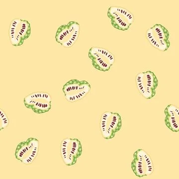 Pattern noni fruit showing its cross section with light colored segmented fle 스톡 일러스트