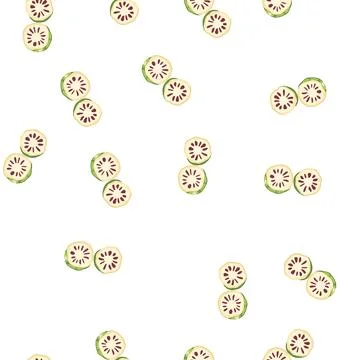 Pattern noni fruit slices showing exotic superfood healthy properties Illustrazione stock