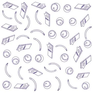 Pattern of notebooks with clocks and pencils Stock Illustration