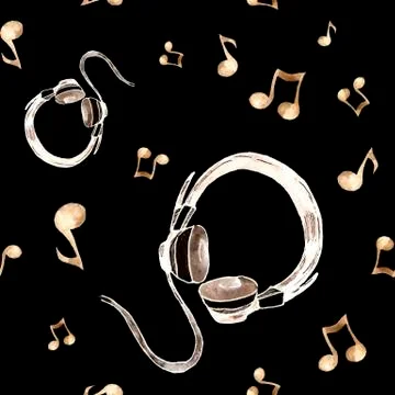 Pattern with notes and headphones Stock Illustration