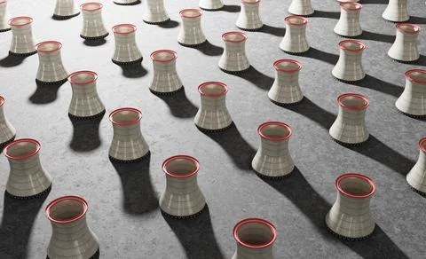 Pattern of nuclear cooling towers on textured surface Stock Illustration