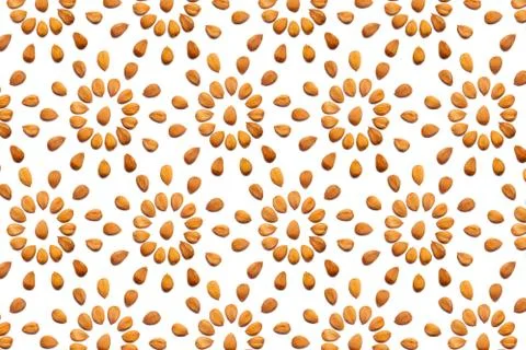 Pattern of Nuts - peeled apricot stone on a white background in the form of a Foto stock