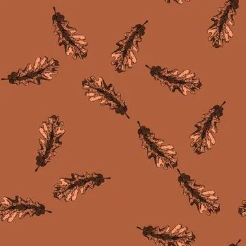 Pattern oak autumn leaf sketch hand drawn Stock Illustration