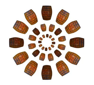 Pattern oak barrels geometric background folded in a circle creating a tunnel Stock Photos