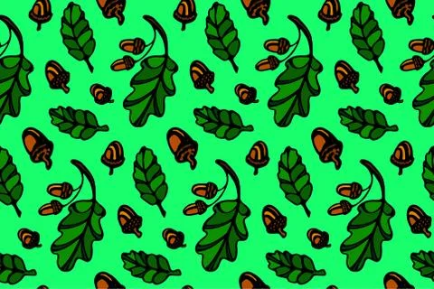 Pattern with oak leaves and acorns Stock Illustration