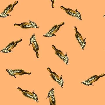 Pattern oatmeal oat spoon sketch hand drawn Stock Illustration