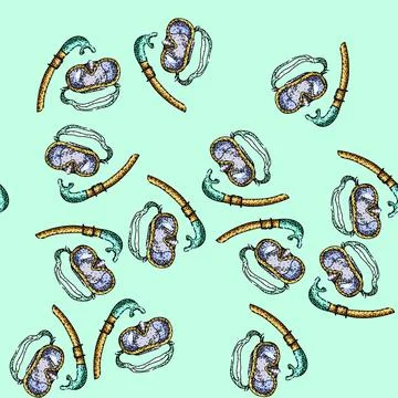 Pattern ocean snorkel sketch hand drawn Illustrazione stock