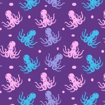 Pattern Octopus cartoon. Silhouette vector. Seamless illustration. Marine animal Stock Illustration