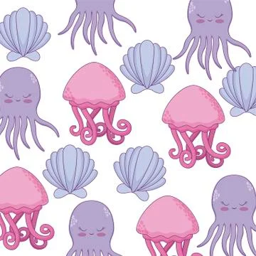 Pattern of octopus with seashell and jellyfish Illustrazione stock