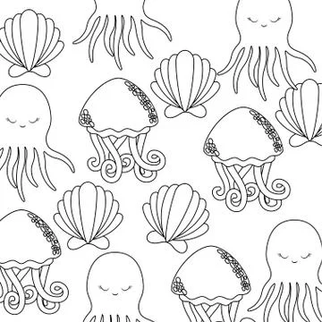Pattern of octopus with seashell and jellyfish Stock Illustration