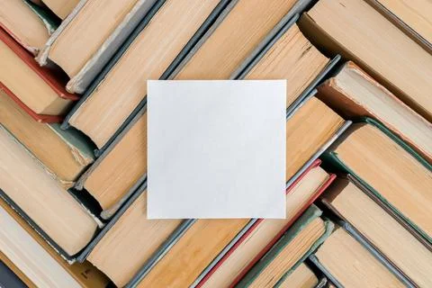 A pattern of old books with a top view. Solid background with copy space. Stock Photos
