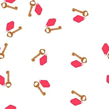Pattern old brass key with red blank tag for hotel room access 스톡 일러스트