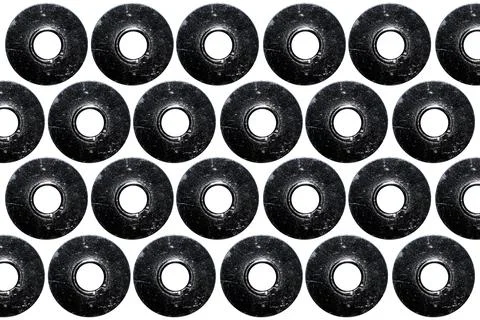 Pattern of old metal discs on a white background Stock Photos