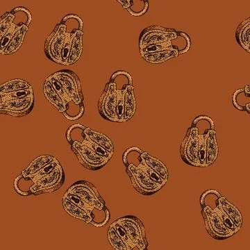 Pattern old padlock vintage sketch hand drawn Illustrazione stock