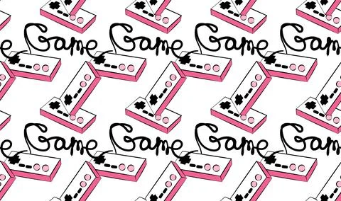 A pattern of old pink retro vintage antique hipster joysticks for video game  스톡 일러스트