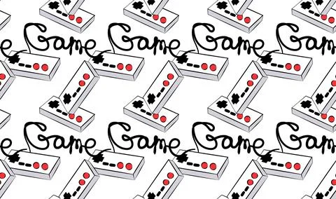 A pattern of old white retro vintage antique hipster joysticks for video game Stock Illustration
