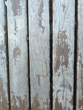 Pattern of old wooden texture background fence bench with peeling paint, vintage Stock Photos