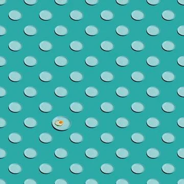 Pattern with one plate of fried egg and many empty plates Stock Illustration