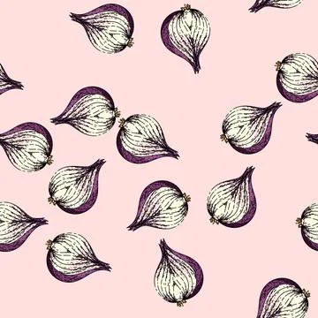 Pattern onion red sketch hand drawn illustration Stock Illustration