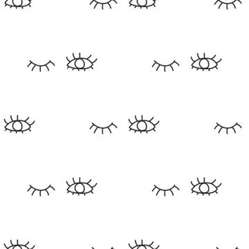 Pattern opened and closed human eyes with eyelashes on white background Stock Illustration