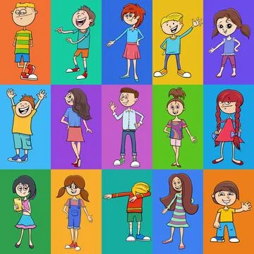 Pattern or background design with cartoon children characters Cartoon illu... 스톡 사진