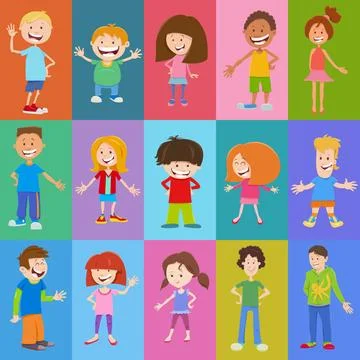 Pattern or background design with cartoon children Cartoon illustration of... Foto stock