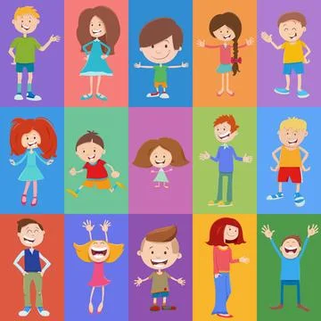 Pattern or background design with cartoon children characters Cartoon illu... Stock Photos