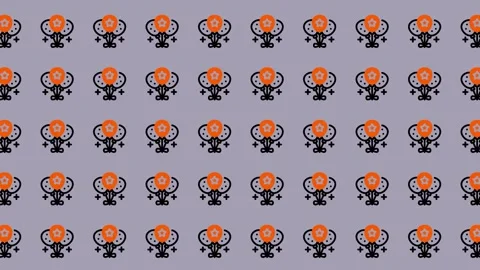 Pattern of Orange and Black Masks on Gray Background. Stock Footage 325381230