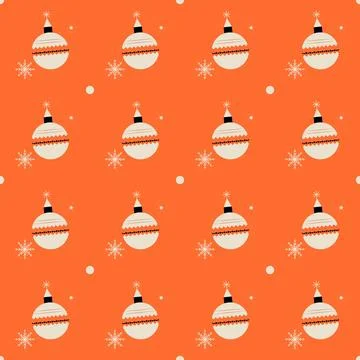 A pattern of orange and white Christmas ornaments Stock Illustration