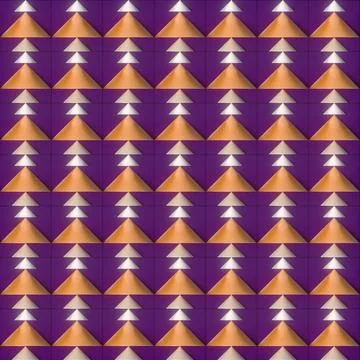 Pattern of orange and white triangles on purple squares. 3d rendering 스톡 일러스트