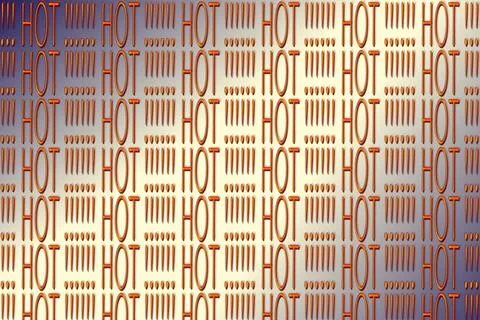 Pattern of orange bright sign Hot on light blue gradient Stock Illustration