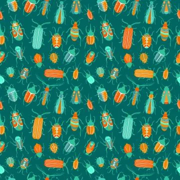Pattern with orange bugs on green Stock Illustration
