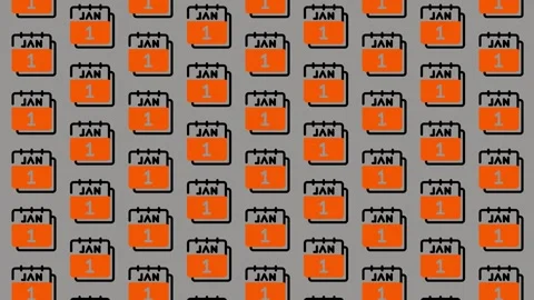 Pattern of Orange Calendar Icons Showing January 1st. Stock Footage 325389340