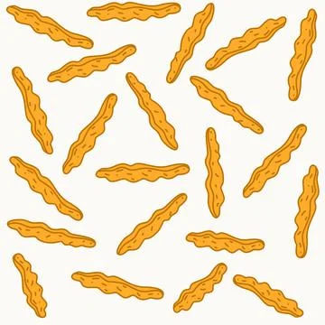 A pattern of orange fried and chips on a white background. floating potato fries Stock-Illustration