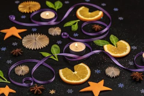 Pattern of orange hearts and ribbons, concept, background, abstraction Foto stock
