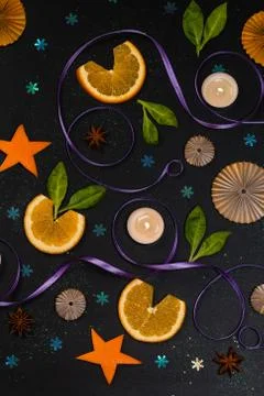 Pattern of orange hearts and ribbons, concept, background, abstraction Stock Photos