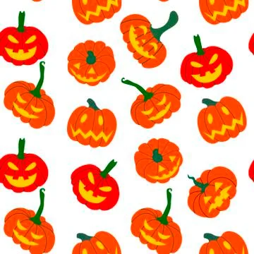 Pattern of orange pumpkins on a white background.Design for banners, textiles Stock Illustration