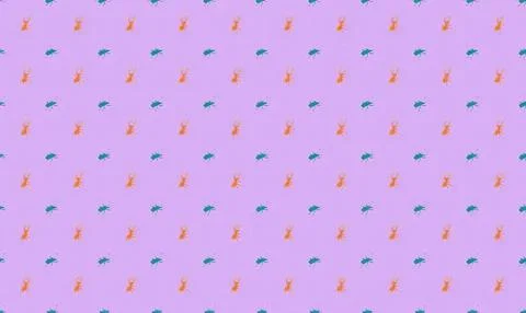 Pattern of orange rabbits and blue carrots on purple background Stock Illustration