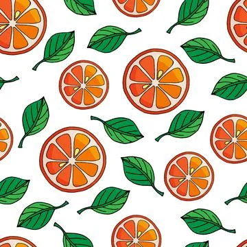 Pattern orange slices with green leaves Illustrazione stock