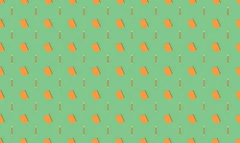 Pattern of orange squares and beige lines on green background Stock Illustration