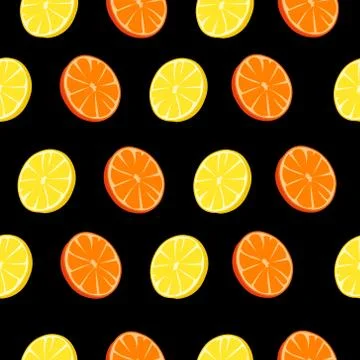 Pattern oranges, lemons on a black background. Stock Illustration