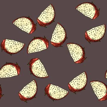 Pattern organic dragon fruit sketch hand drawn Stock Illustration