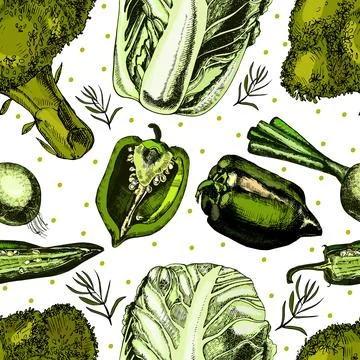 Pattern with Organic Vegetables. Stock Illustration