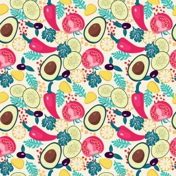Pattern with organic vegetables set of salad ingredient Stock Illustration