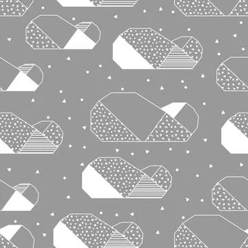 Pattern with origami clouds. Paper symbolic decorative objects. Stock Illustration